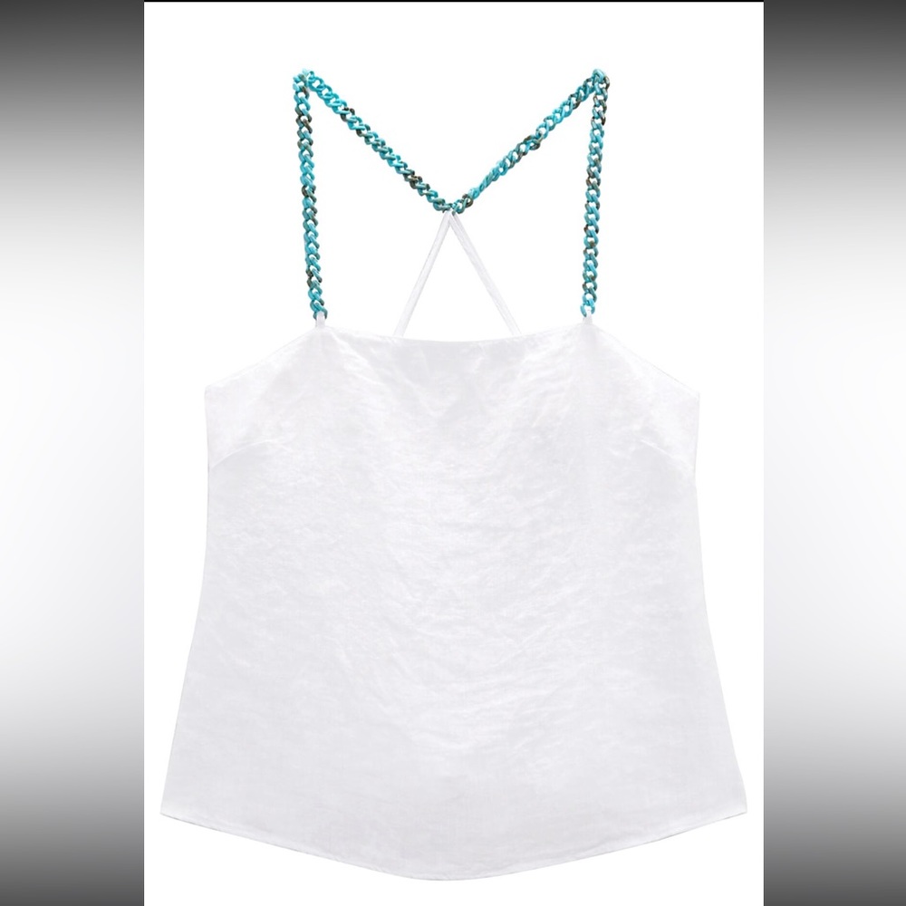 Zara white chain linen top
